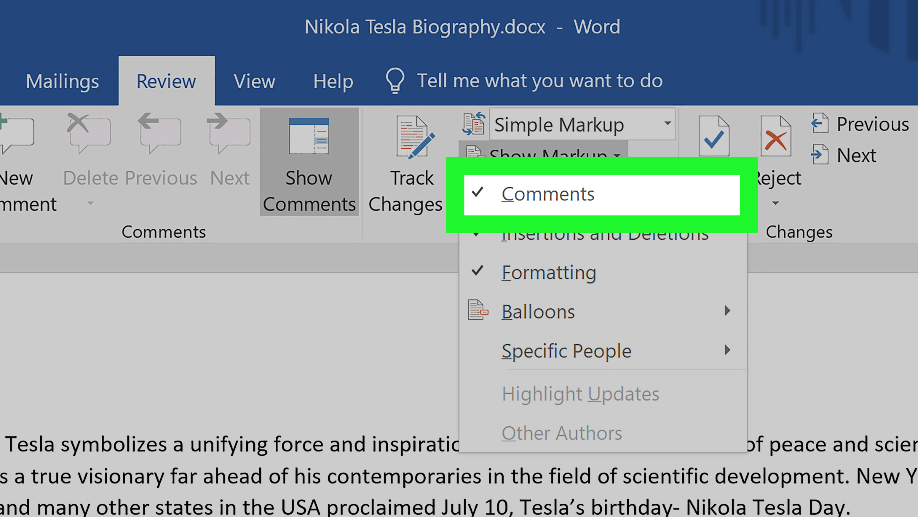 counting comments in word for mac